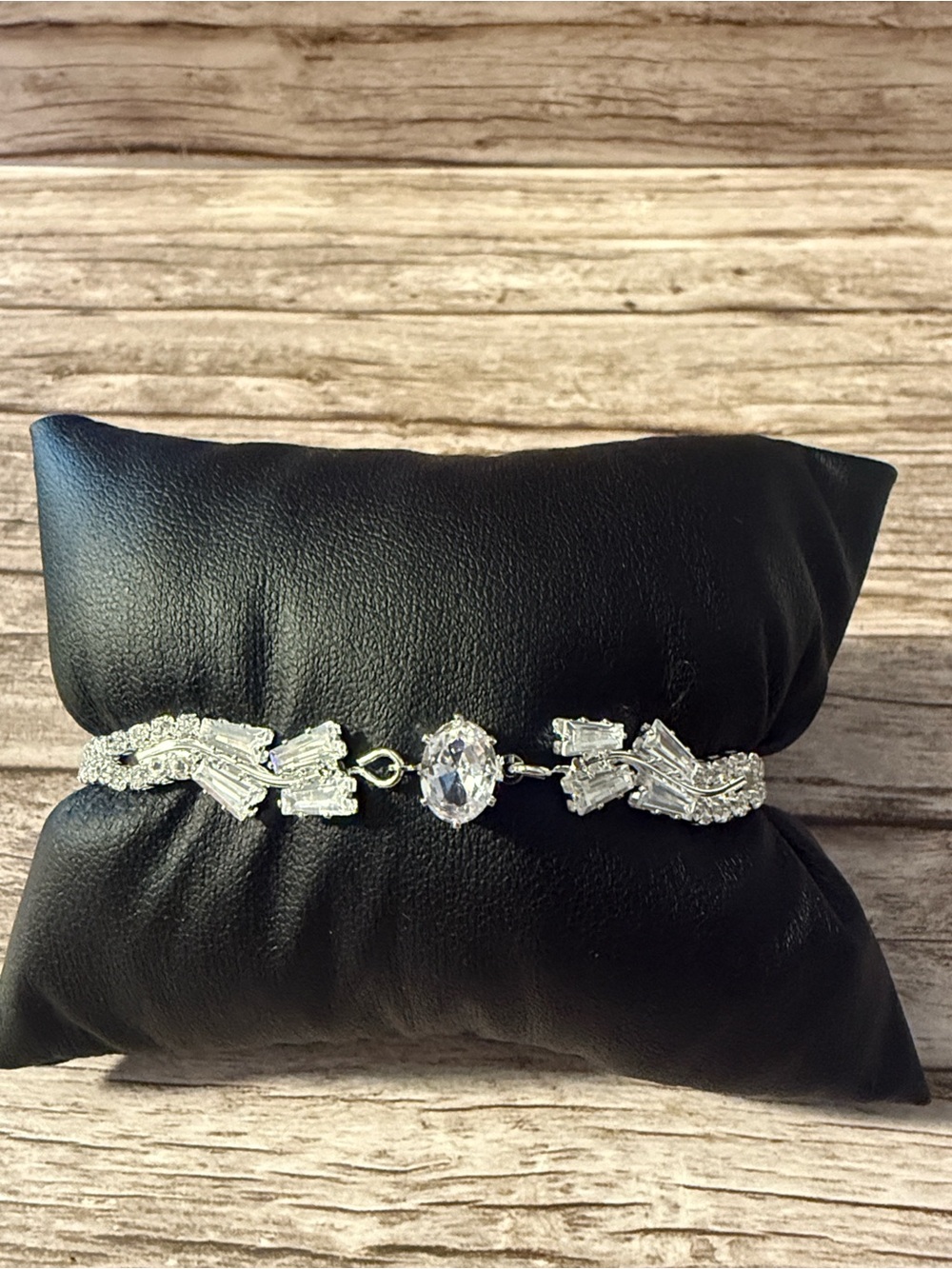 Silver tone bracelet with silver tone Tennis bracelet Clear Crystal Stones